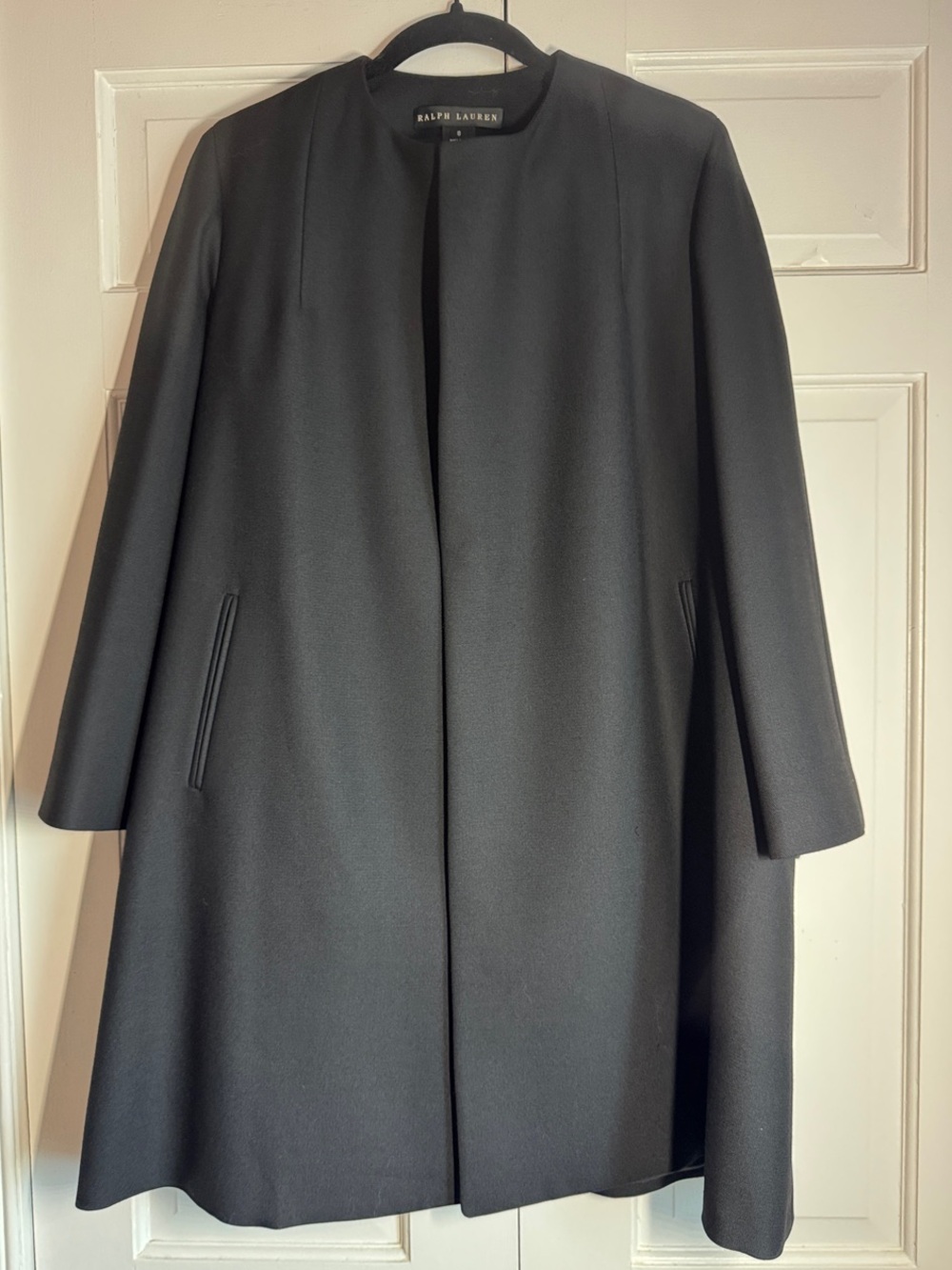 EUC Ralph Lauren Black Label 100% Wool Collarless Overcoat with Magnetic Closure - Picture 3 of 12
